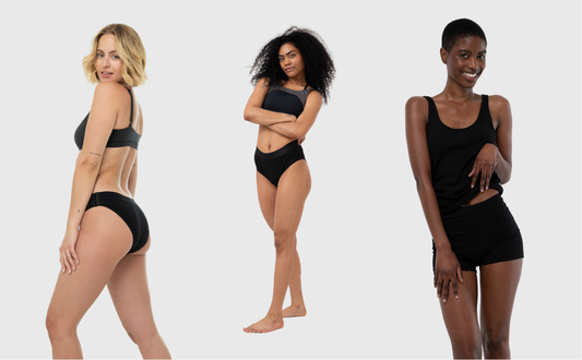 Models tragen Periodenunterwäsche von Gotyu mit verschiedenen Saugfähigkeiten