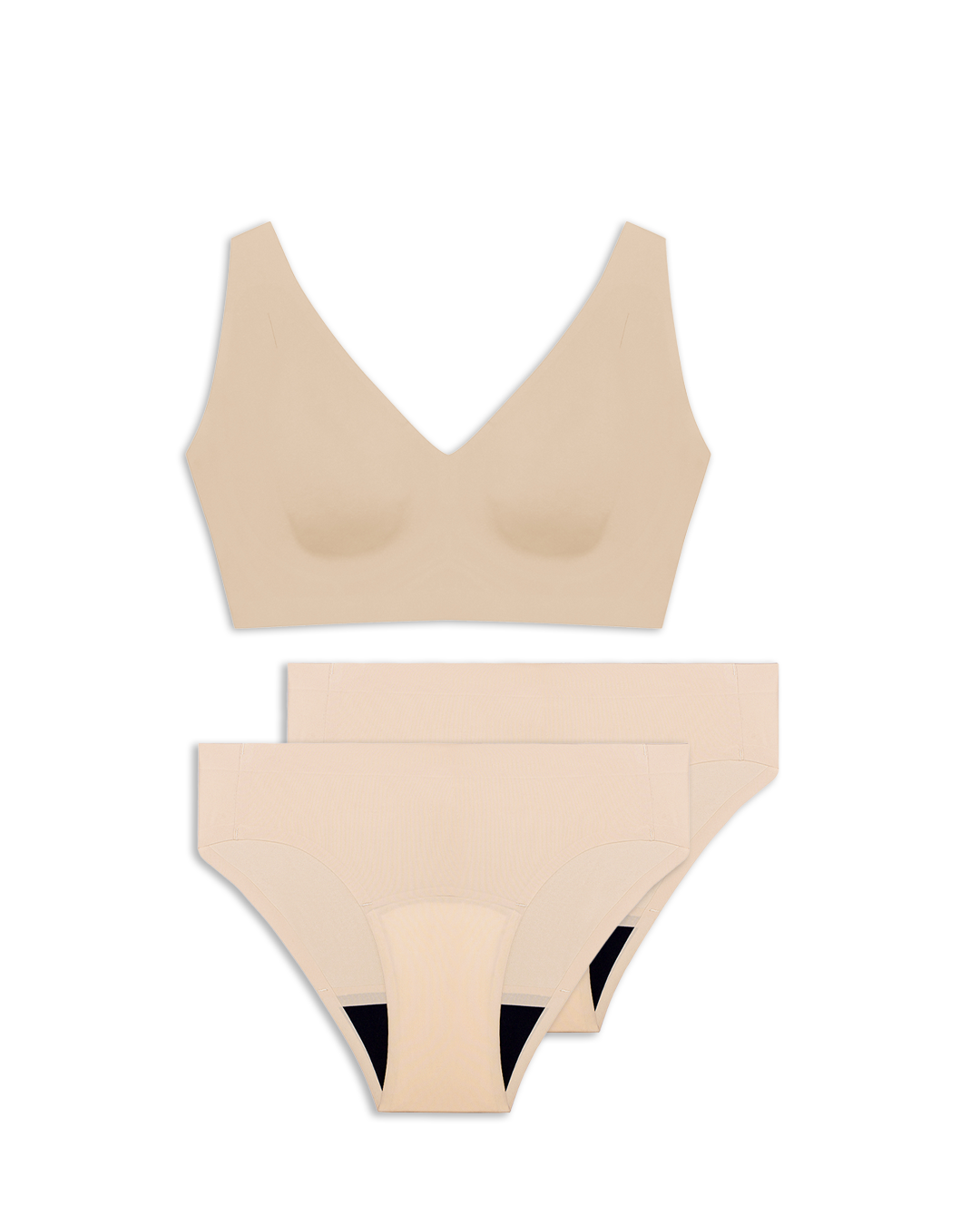 set aus gotyu bralette und periodenunterwäsche in beige 