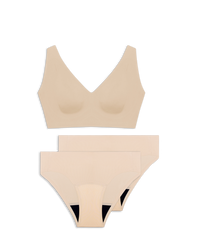 set aus gotyu bralette und periodenunterwäsche in beige 