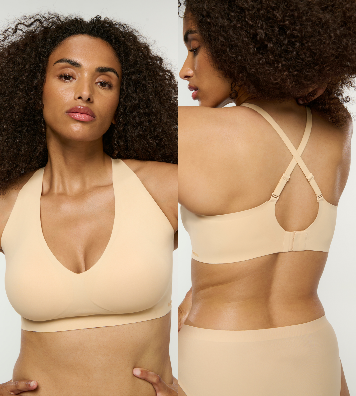 Bralette mit lift in beige und überkreuzten Trägern 