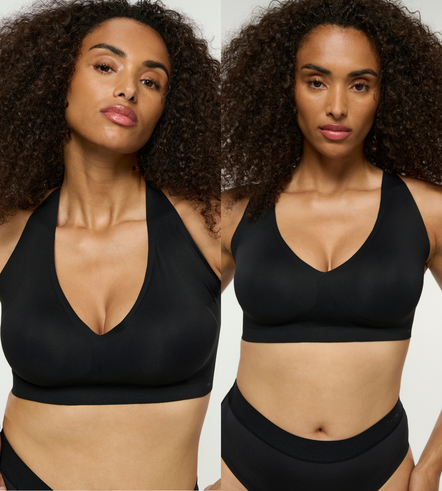 Model trägt Gotyus Bralette in schwarz, super schönes Dekollte 