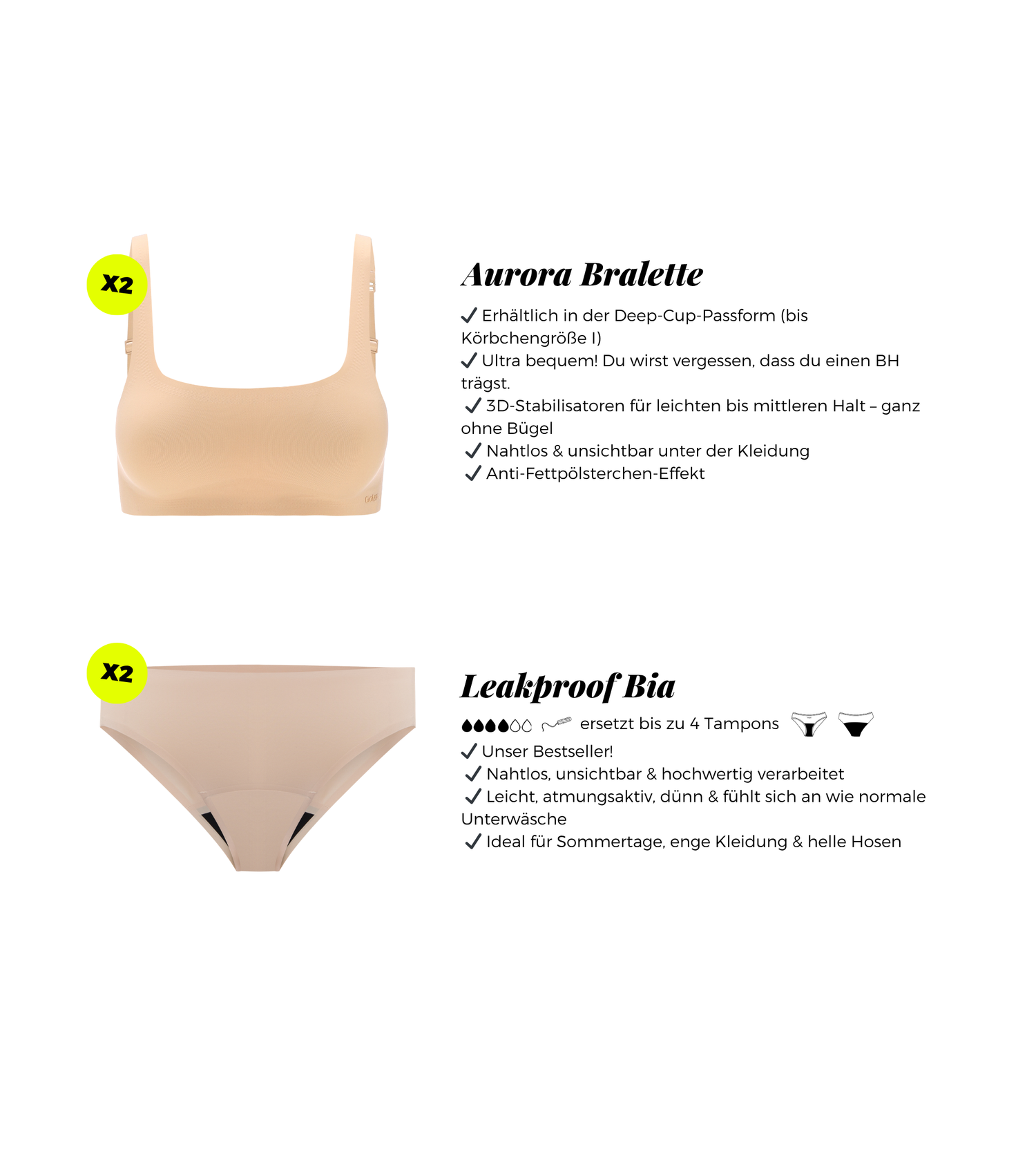 Seamless Comfort 4-Set mit Bh & Periodpanties