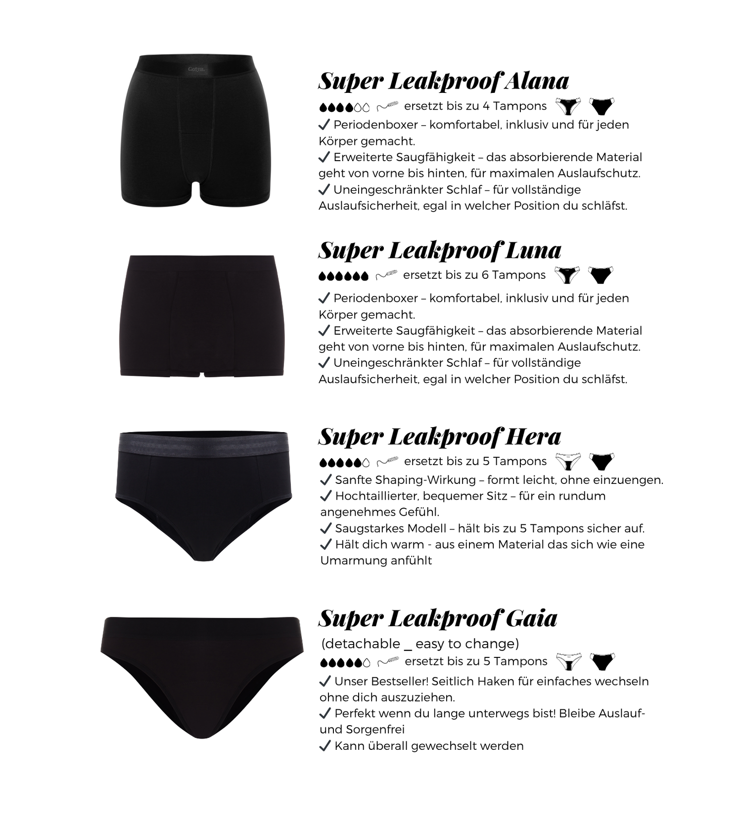 Peaceful Night Set - 4 period panties for very heavy days + free wetbag