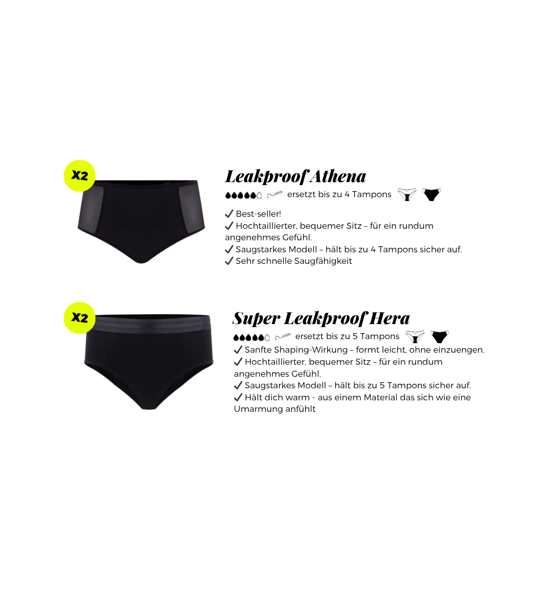 Peaceful Night Set — 4 Periodenslips für sehr starke Tage + Gratis Wetbag