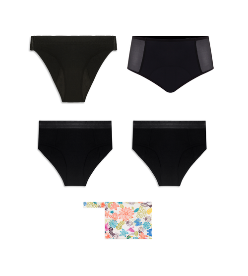 Peaceful Night Set — 4 Periodenslips für sehr starke Tage + Gratis Wetbag